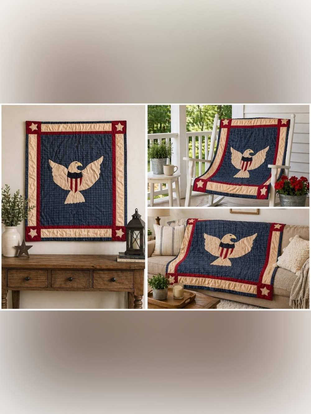Vintage Americana Eagle Quilt 49x60 Farmhouse Patriotic Decor Wall Hanging